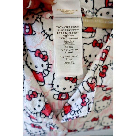 Pottery Barn Teen Sz L White Hello Kitty Organic Cotton Flannel Pajama Set - Picture 5 of 14